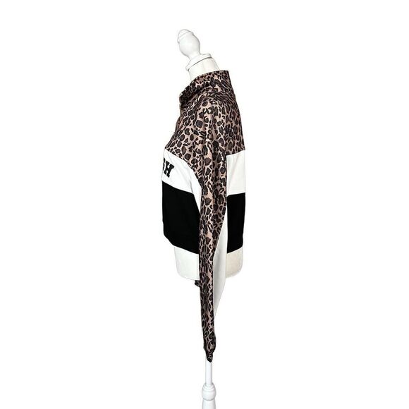 Kittenish Animal Print Color Block Oversized 1/4 Zip Cropped Pullover Small - Picture 3 of 11